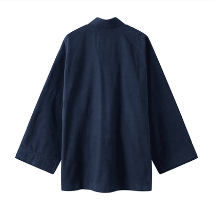 Back of Navy Blue Solid Hanfu Jacket