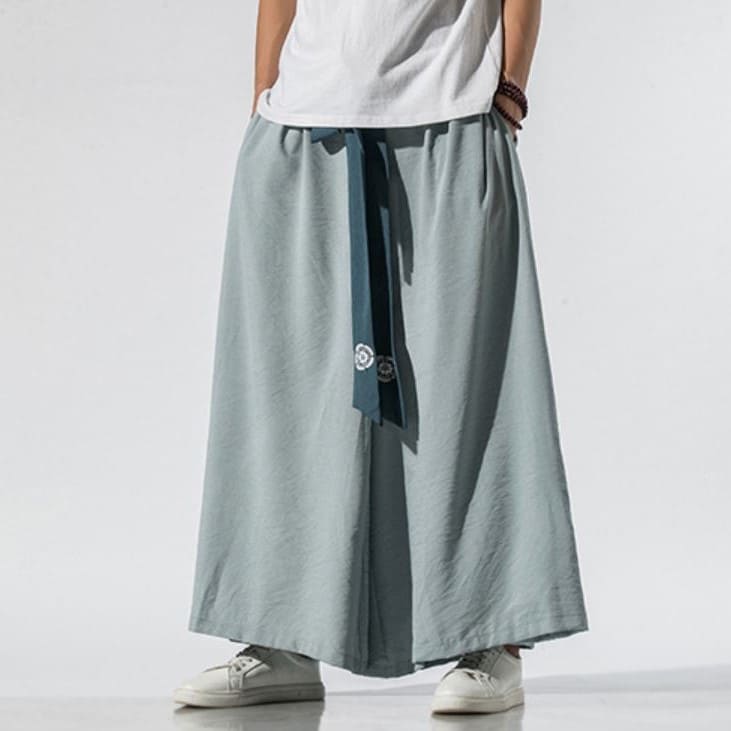 Light Blue Modern Wide Leg Hanfu Pants