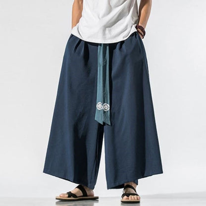 Navy Blue Modern Wide Leg Hanfu Pants