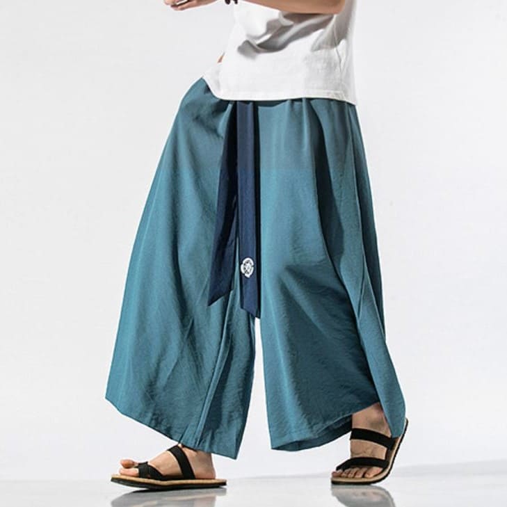 Peacock Blue Modern Wide Leg Hanfu Pants