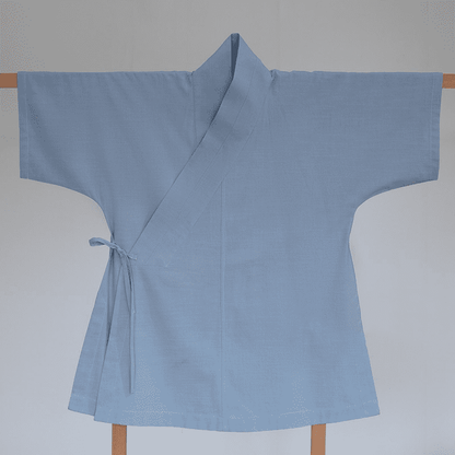 Blue Baggy Hanfu Shirt with Short Sleeves