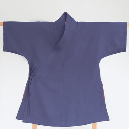 Navy Blue Baggy Hanfu Shirt with Short Sleeves