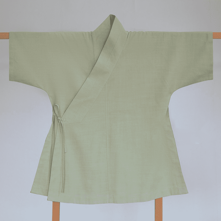 Pea Green Baggy Hanfu Shirt with Short Sleeves