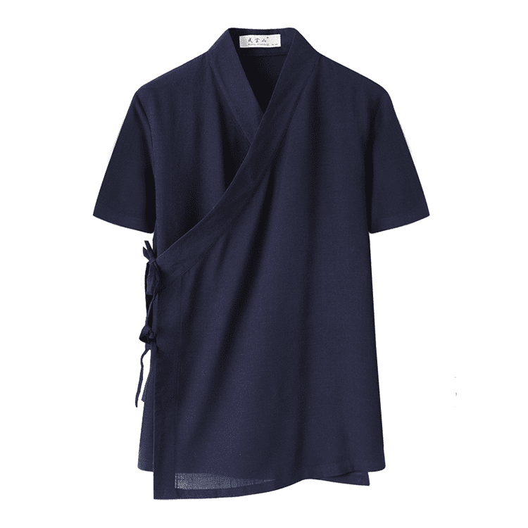 Navy Blue Short Sleeve Hanfu Shirt