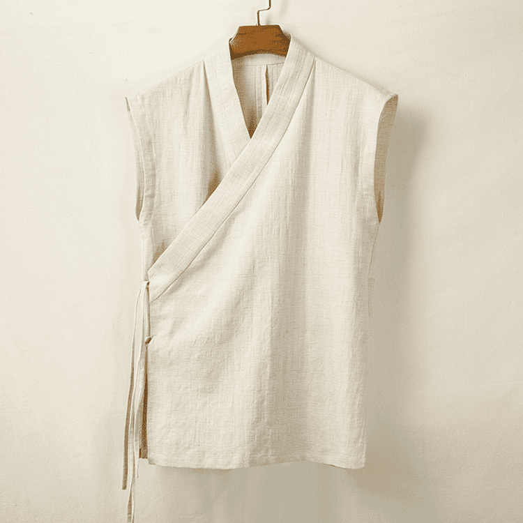 Front of Khaki Solid Hanfu Vest