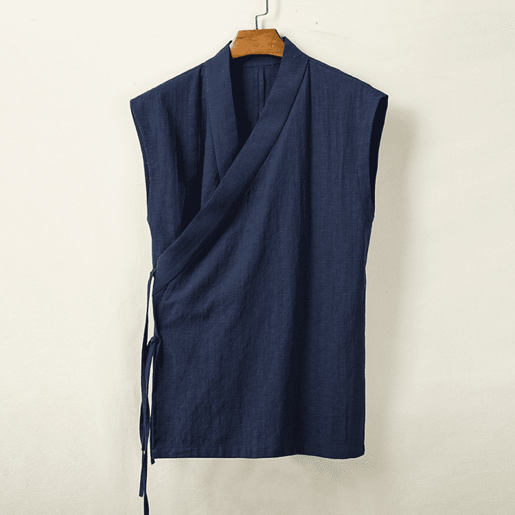 Front of Navy Blue Solid Hanfu Vest