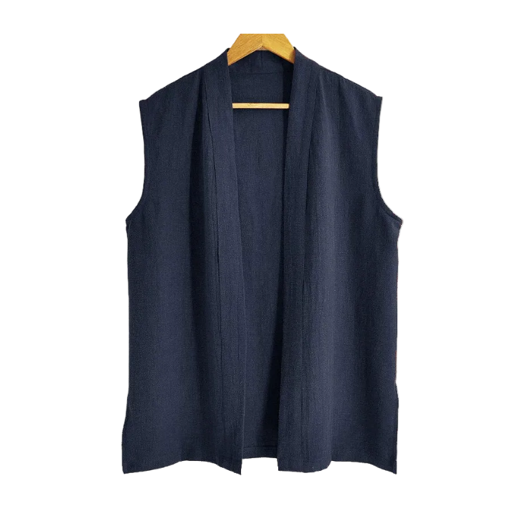 Navy Blue Parallel Collar Hanfu Vest