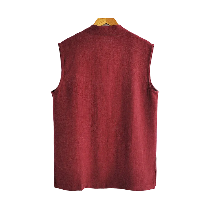 Back of Wine Red Parallel Collar Hanfu Vest