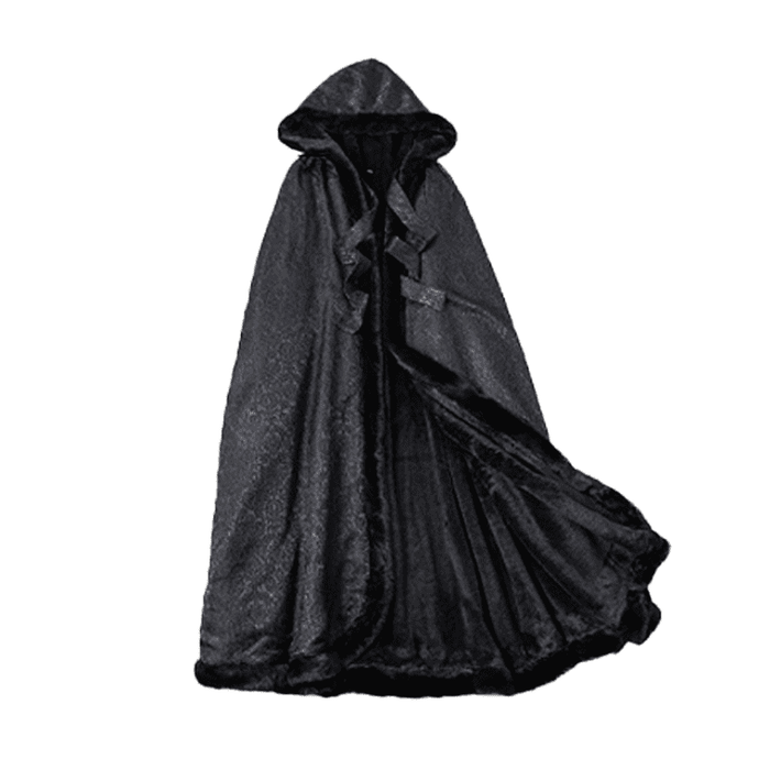 Black Jacquard Hooded Cloak