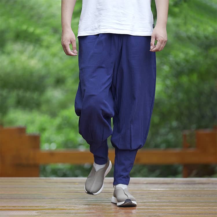 Blue Cotton Casual Monk Pants with Puttees