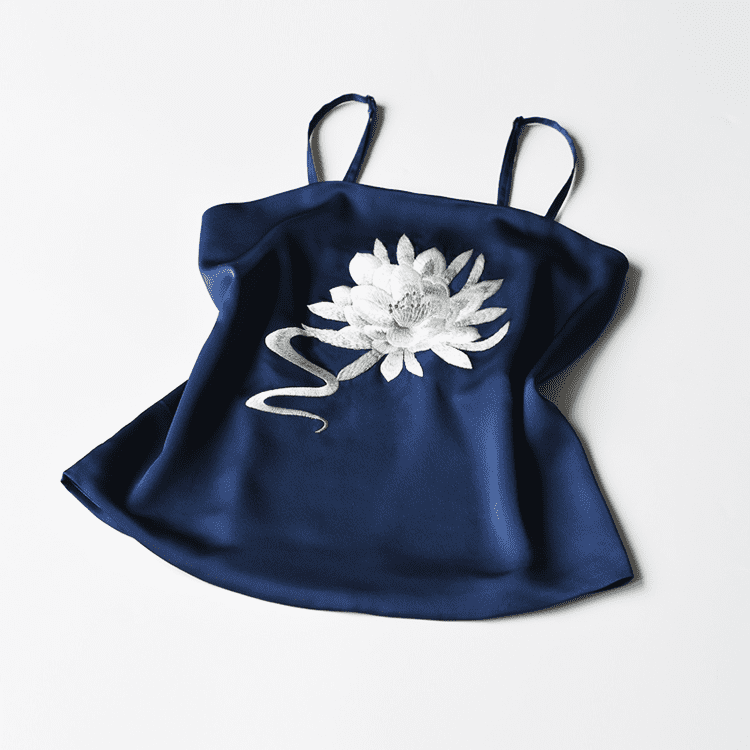 Navy Blue Moxiong with Flower Embroidery