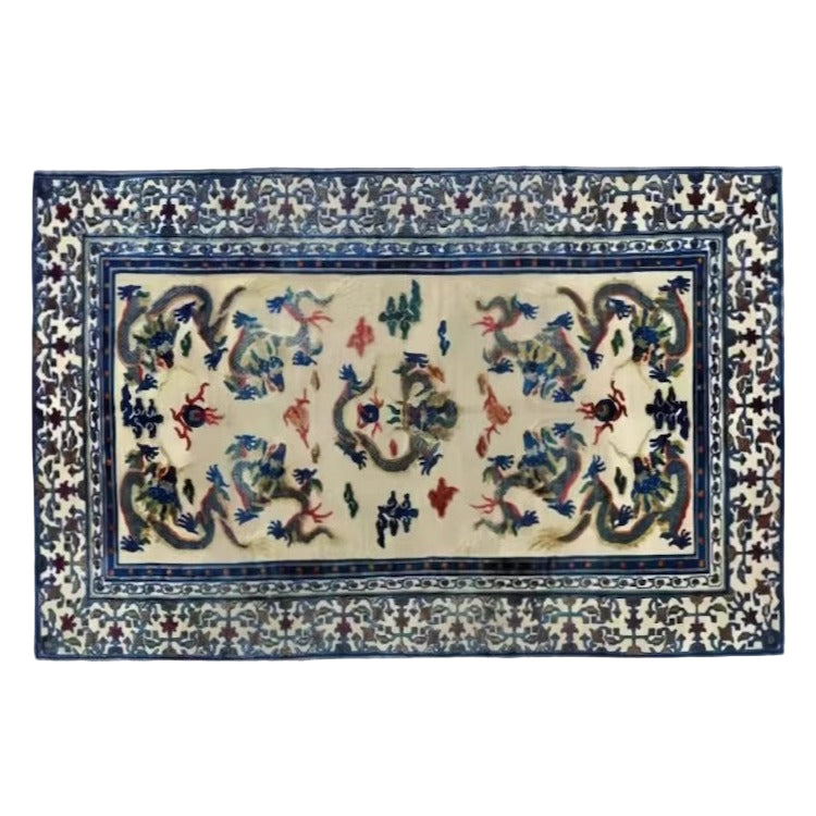 Blue Imperial Palace Rug (Gongtan) with Dragon Embroidery