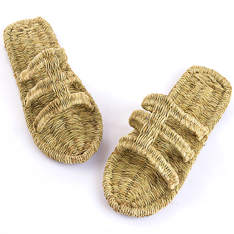 Chinese Straw Slippers with Three-Panel Vamp