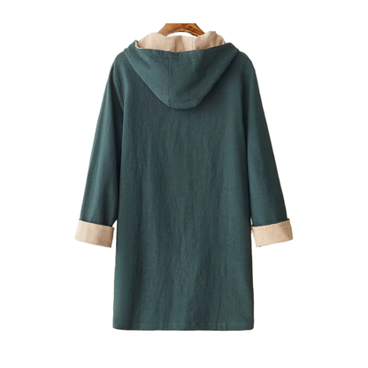 Back of Dark Green Hooded Tang Coat