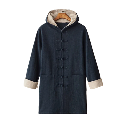 Navy Blue Hooded Tang Coat