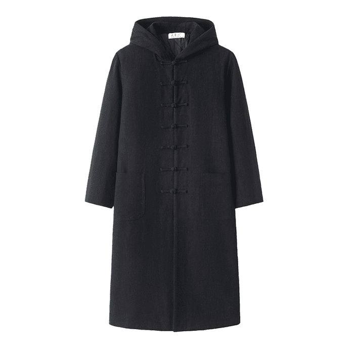 Black Hooded Tang Overcoat