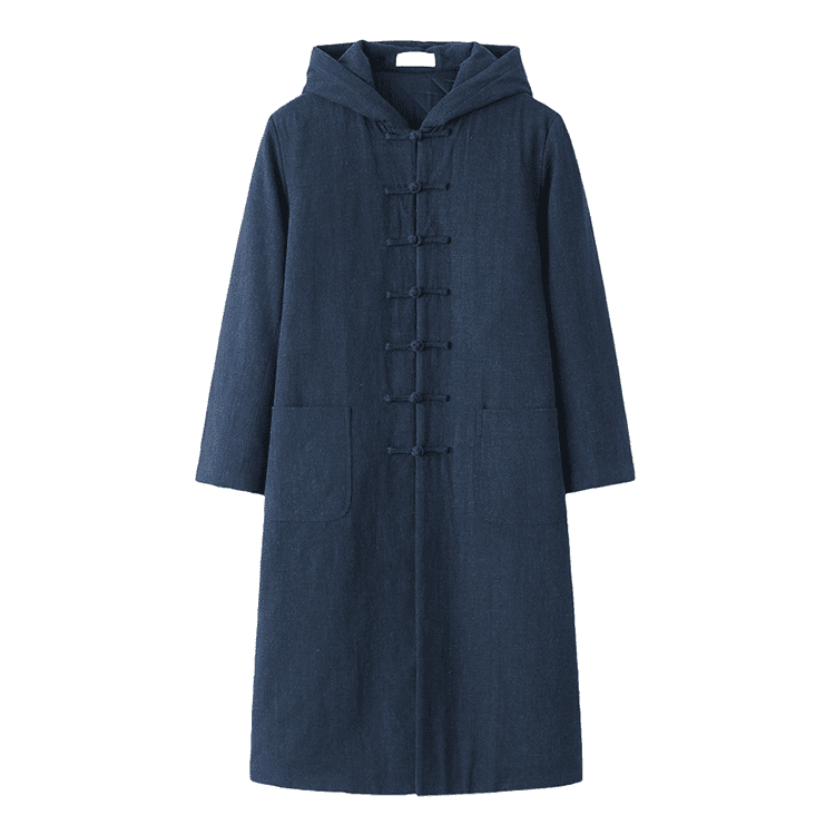 Navy Blue Hooded Tang Overcoat