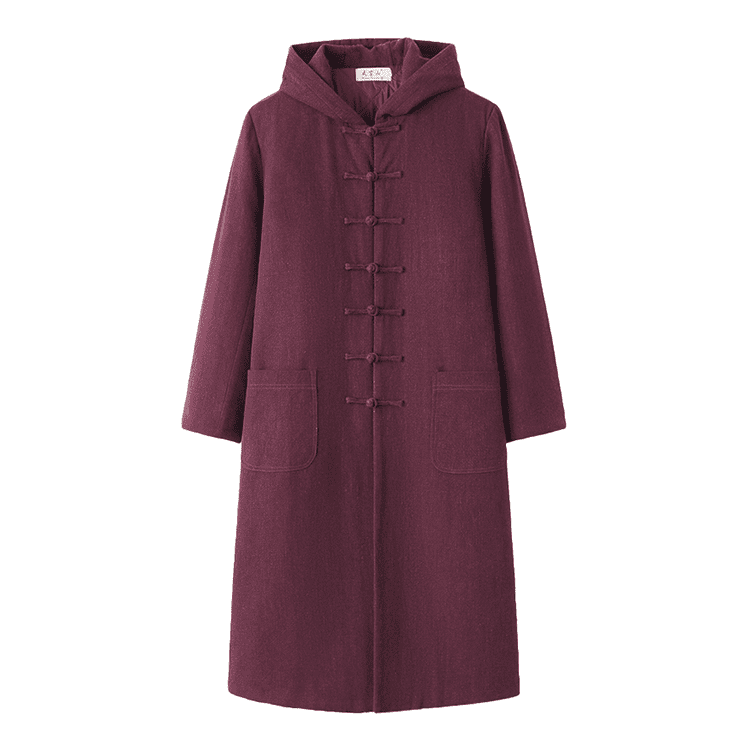 Wine Red Hooded Tang Overcoat