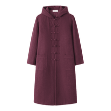 Load image into Gallery viewer, Wine Red Hooded Tang Overcoat
