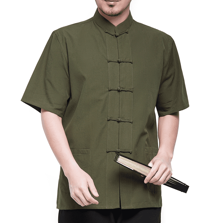 Army Green Short Sleeve Tang Shirt with 5 Buttons