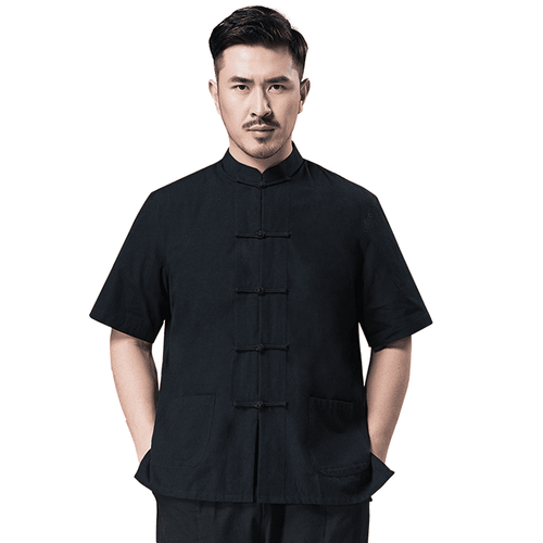 Black Short Sleeve Tang Shirt with 5 Buttons