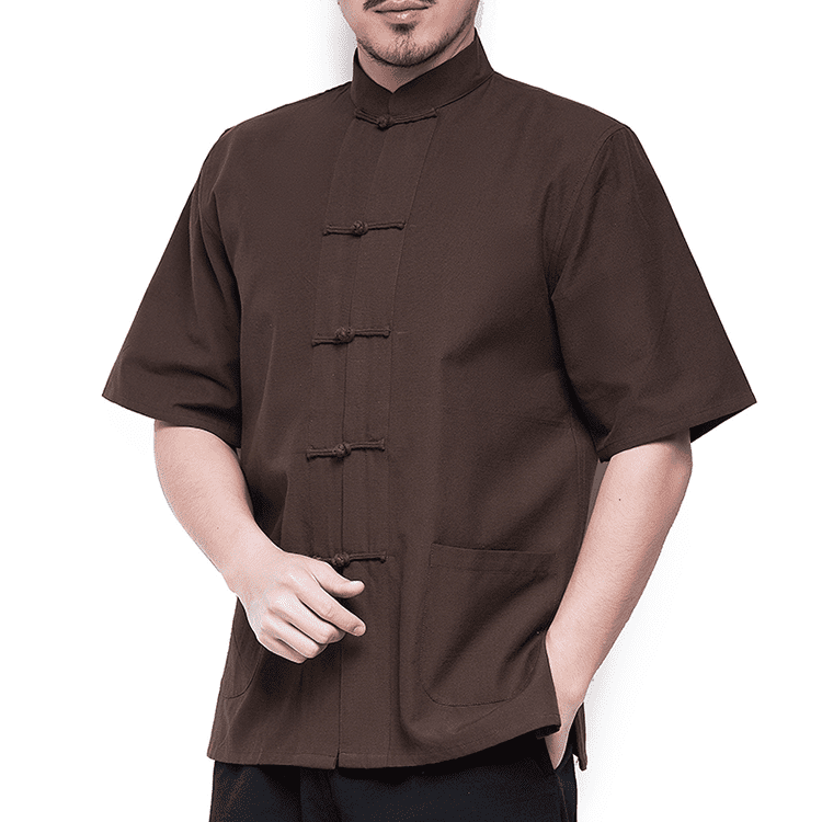 Coffee Short Sleeve Tang Shirt with 5 Buttons