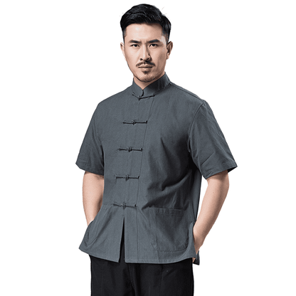 Grey Short Sleeve Tang Shirt with 5 Buttons