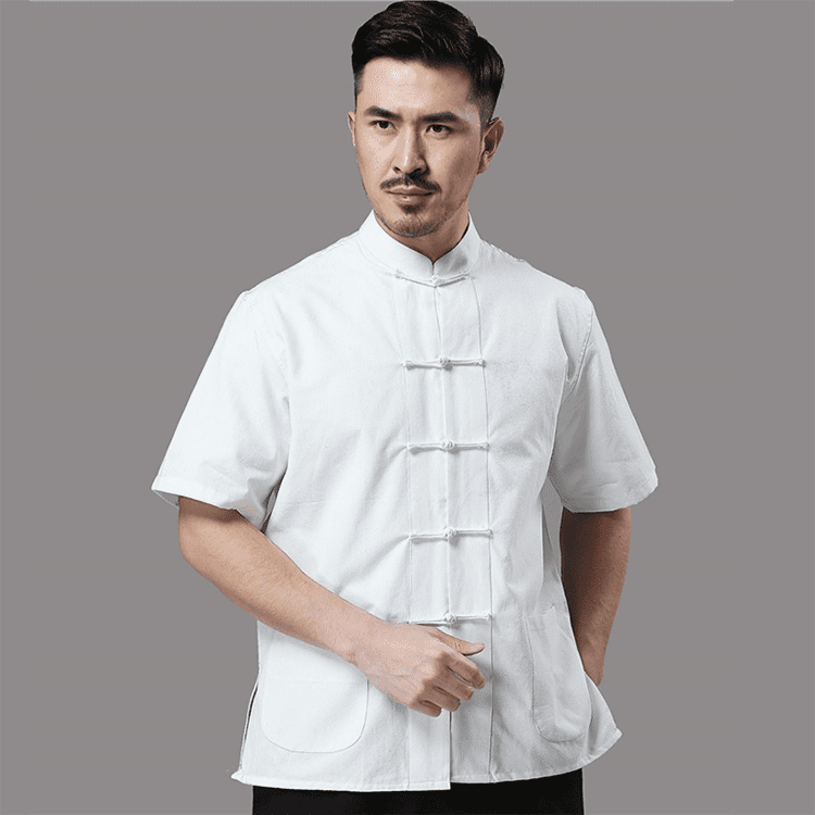 White Short Sleeve Tang Shirt with 5 Buttons