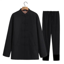 Load image into Gallery viewer, Black Two-Piece Fleece-Lined Tang Suit
