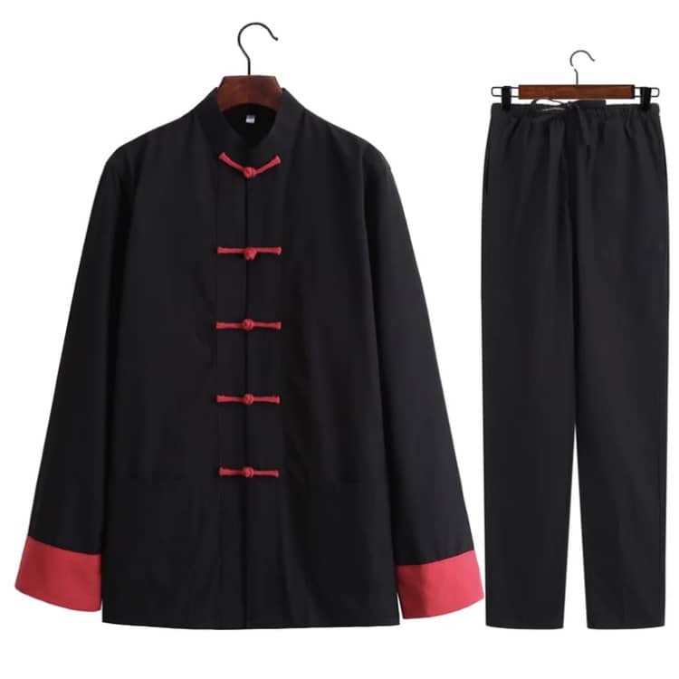 Black 5-Button Tang Suit with Folded Cuffs and Red Buttons