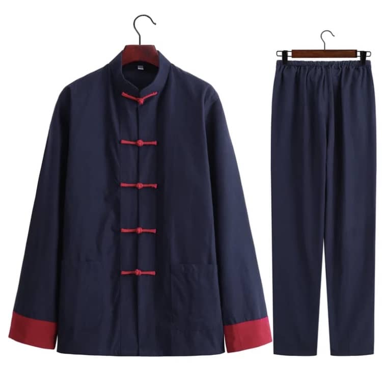 Navy Blue 5-Button Tang Suit with Folded Cuffs and Red Buttons