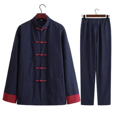 Load image into Gallery viewer, Navy Blue 5-Button Tang Suit with Folded Cuffs and Red Buttons
