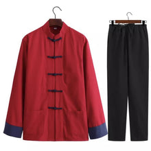 Load image into Gallery viewer, Red 5-Button Tang Suit with Folded Cuffs and Navy Blue Buttons
