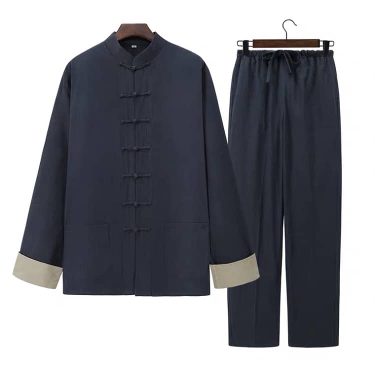 Navy Blue 7-Button Tang Suit with Folded Cuffs