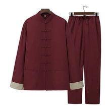 Load image into Gallery viewer, Wine Red 7-Button Tang Suit with Folded Cuffs
