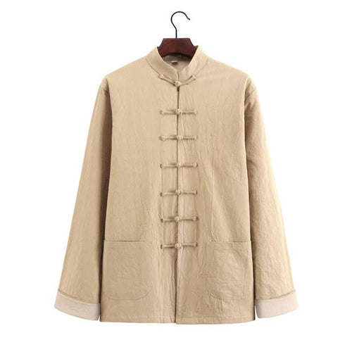 Beige Lined Tang Jacket with 7 Buttons