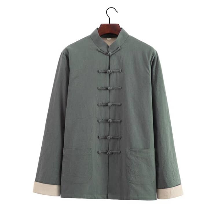 Celadon Lined Tang Jacket with 7 Buttons