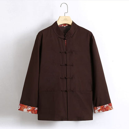 Coffee Modern and Retro Tang Suit Jacket with Waves Pattern