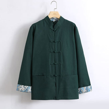 Dark Green Modern and Retro Tang Suit Jacket with Waves Pattern