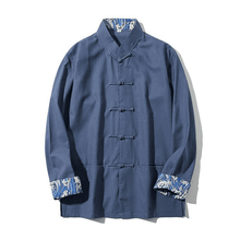 Load image into Gallery viewer, Grey Blue Modern and Retro Tang Suit Jacket with Waves Pattern
