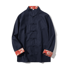 Load image into Gallery viewer, Navy Blue Modern and Retro Tang Suit Jacket with Waves Pattern
