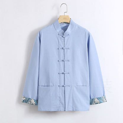 Sky Blue Modern and Retro Tang Suit Jacket with Waves Pattern