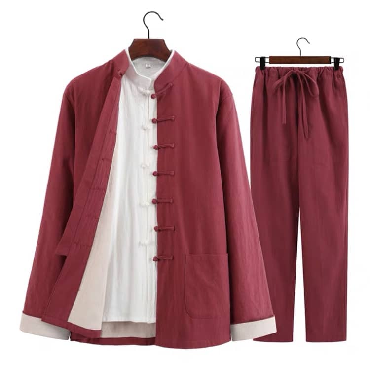 Wine Red Two-Piece Lined Tang Suit