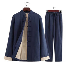 Load image into Gallery viewer, Navy Blue Two-Piece Lined Tang Suit
