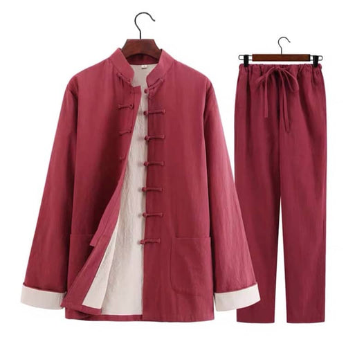 Wine Red Two-Piece Lined Tang Suit