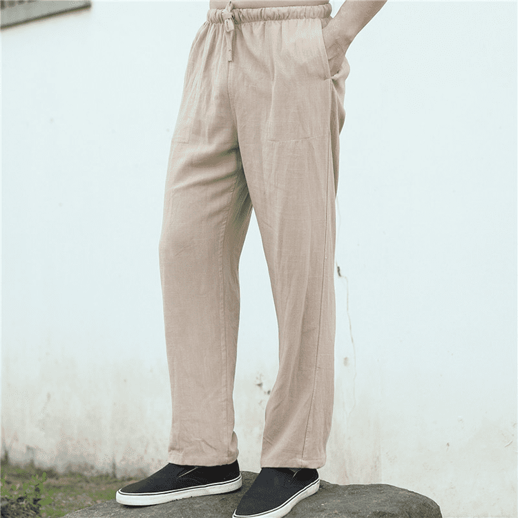 Beige Linen Tang Suit Pants