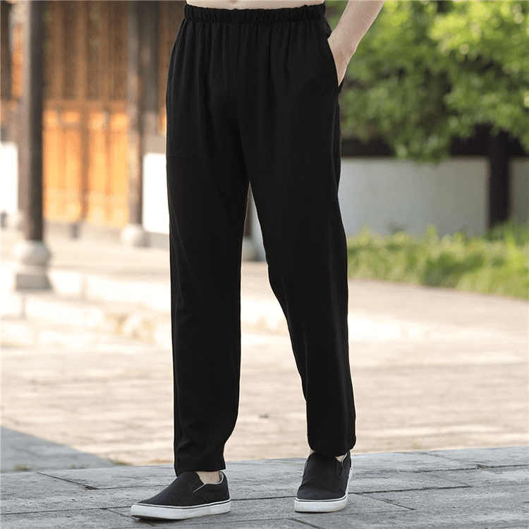 Black Linen Tang Suit Pants