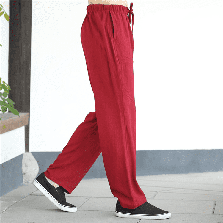 Red Linen Tang Suit Pants