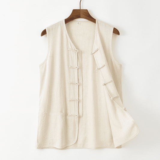 Solid Beige Linen Tang Vest