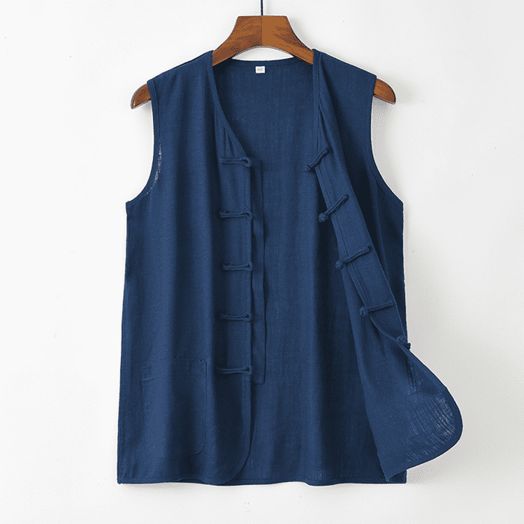 Solid Navy Blue Linen Tang Vest